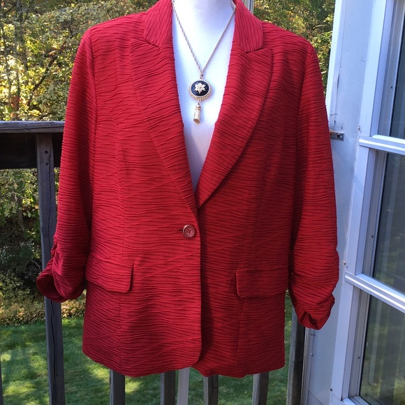 Chico’s blood red one-button jacket with 3/4 length sleeves & pockets size 2 (L) - Picture 1 of 5